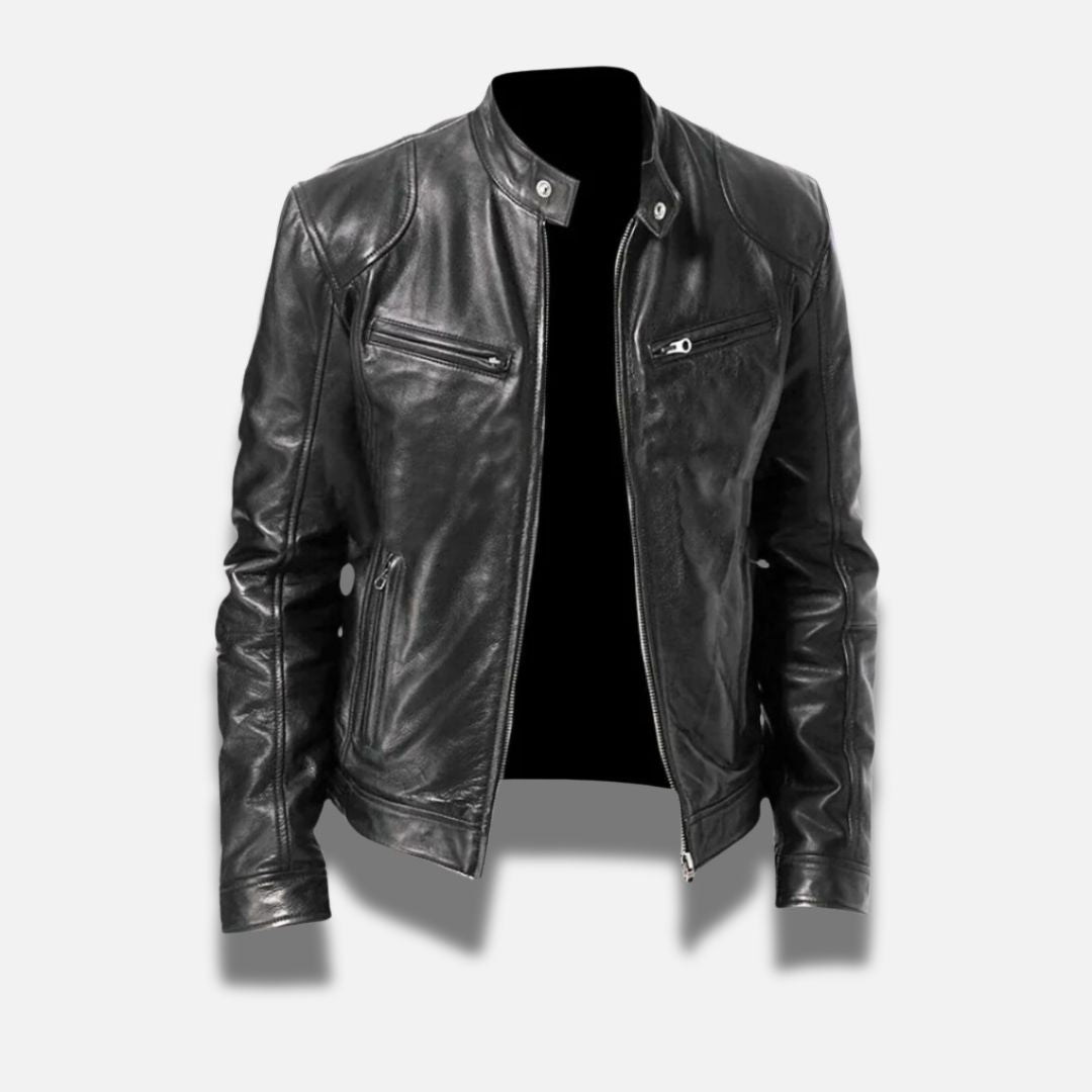 Hombre - Chaqueta de motorista de cuero negro clásico - Ropa de abrigo con estilo para motociclistas