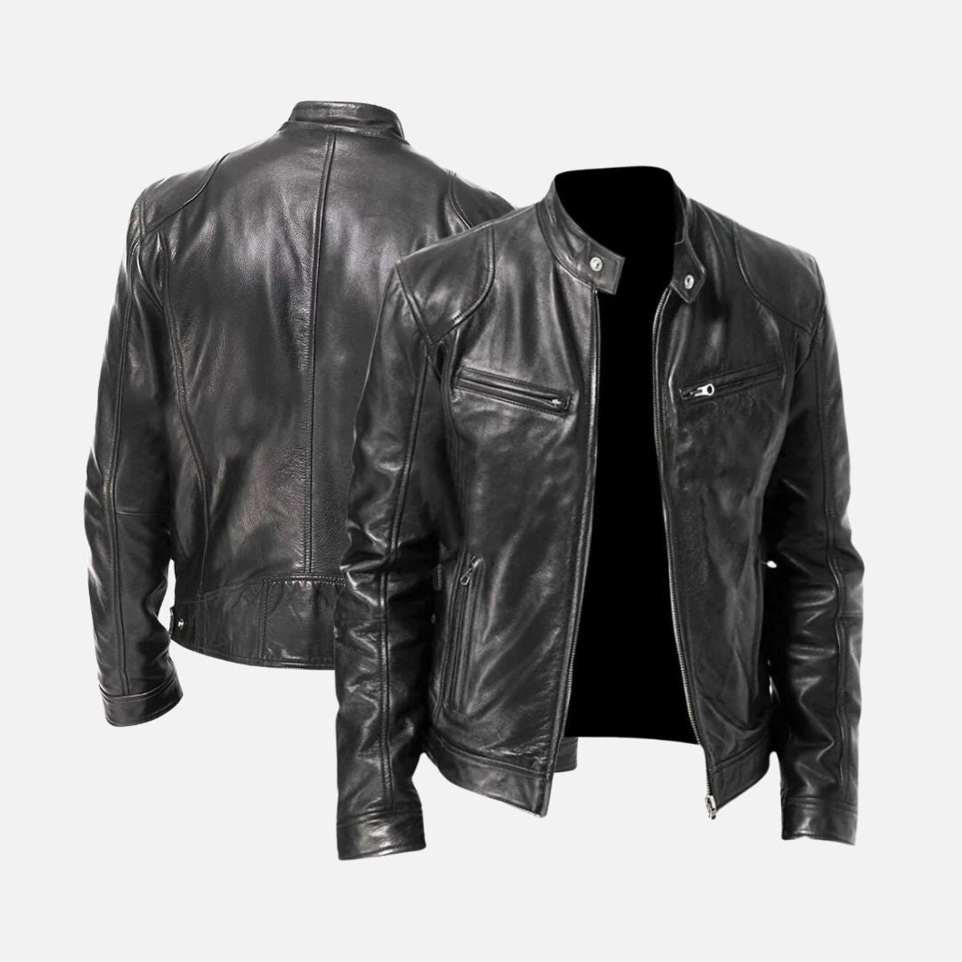 Hombre - Chaqueta de motorista de cuero negro clásico - Ropa de abrigo con estilo para motociclistas